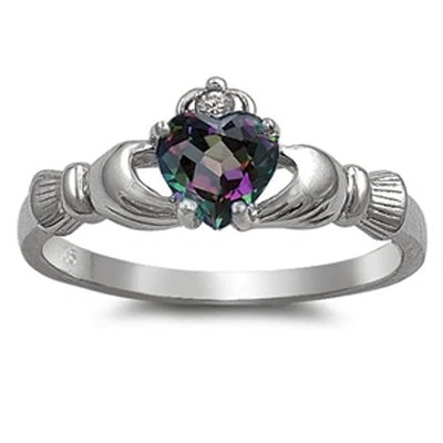 Rainbow Topaz and CZ Claddagh Ring Sterling Silver  - Image 1 of 2
