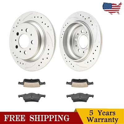 Rear Drilled Slotted Brake Rotors & Ceramic Pads for Volvo S60 XC70 V70 - Image 1 of 4
