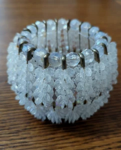 Vintage Clear Safety Pin Beaded Candle Holder, 3.75"H x 4.5"W - Picture 1 of 9