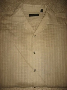 Mens Lt Brown Check JOSEPH ABBOUD Linen Short Sleeve Shirt XL - Picture 1 of 1