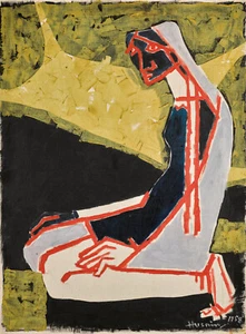 Maqbool Fida Husain - Sin título, mujer rezando 1958 firmada - impresión artística de 17" x 22" - Imagen 1 de 1