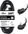 20FT Extension Cord - Flat Plug 3 Prong Indoor Extension Cable,Black 16 Gauge He