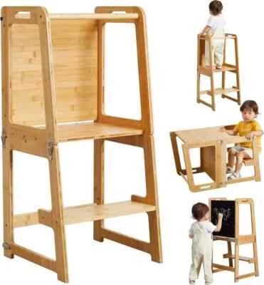 4-in-1 Standing Tower for Toddlers and Kids 1-6 Years, Bamboo Kitchen Learnin... - Image 1 of 2