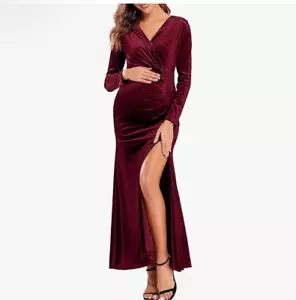NEW Elegant Velvet Formal Bodycon Wedding Guest Maternity Dress M - Picture 1 of 8