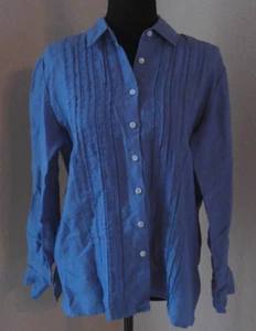 LIZ CLAIRBORNE LIZSPORT PETITE WOMENS BLUE LONG SLEEVE LINEN TOP SIZE SMALL - Picture 1 of 4