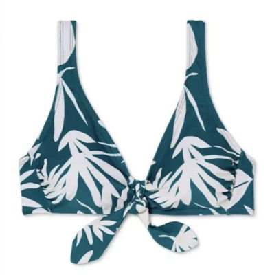 Top de bikini bralette de palangre con corbata delantera mediana - Xhilaration verde azulado Foto 1 de 4
