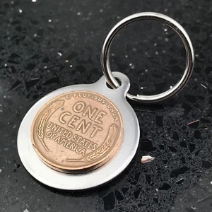 Edelstahl Schlüsselanhänger mit Vintage Weizen Penny 1 Cent B09 - Bild 1 von 1