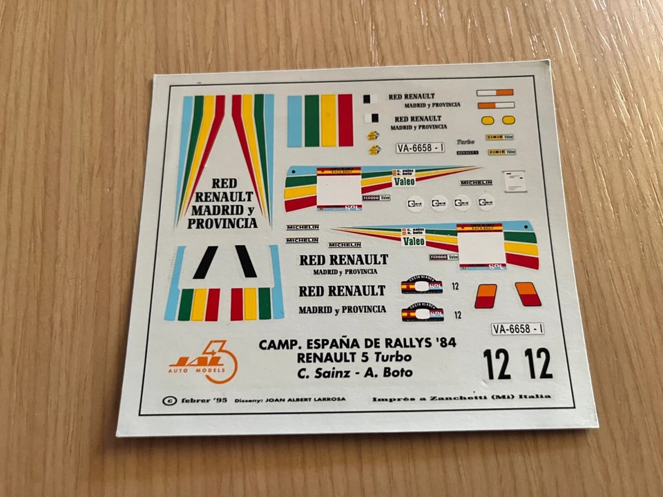 CALCOMANÍAS CALCAMONIA 1:43 RENAULT 5 TURBO CAMP.ESPAÑA DE RALLYS 1994 C.SAINZ-A.BOTO Foto 1 de 1