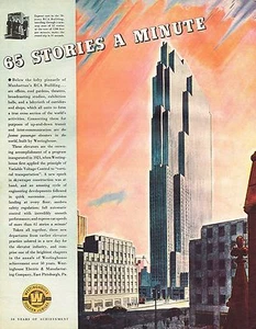 Anuncio impreso de edificio Art Deco Rockefeller Plaza años 30 GRANDE vintage - Imagen 1 de 1