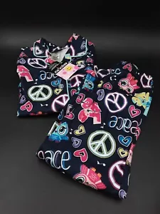 Joe Boxer Girls Pajama 2 pc Set XS(4/5) blue with peace signs,owls - Picture 1 of 5