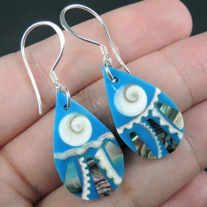 Pendientes de plata de ley 925 concha y concha de Paua y resina azul joyería, NSE-77 - Imagen 1 de 5