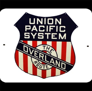 Letrero de metal de lata vintage 8x10 Union Pacific ruta terrestre escudo de tren - Imagen 1 de 4