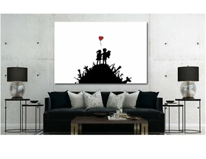 BANKSY BOY GIRL LOVE HEART BALLOON Canvas Wall Art Print - Picture 1 of 5