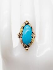 Antique Victorian 1890s 14k Yellow Rose Green Gold 5ct Turquoise LEAF Ring BIG