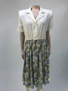 Vintage 80's Leslie Faye Women's Dress Midi Floral Rayon button Petite BB14