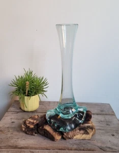 Melted Glass on Wood Vase/Hand Blown/Teak Root/Rustic/Hand Crafted/ 25cm - Picture 1 of 15
