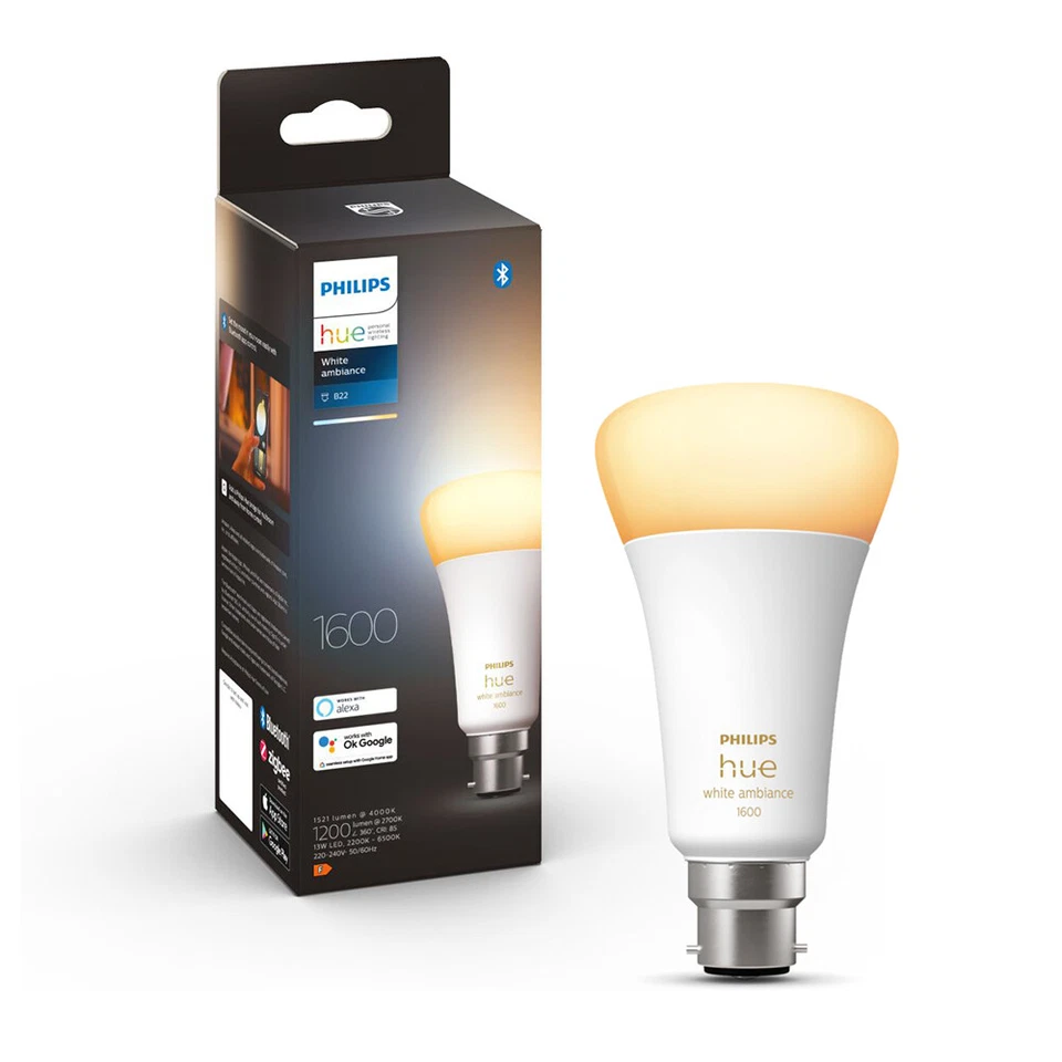 Philips Hue 1521LM White Ambiance Home 15W A67 B22 Light Bulb/Globe w /Bluetooth