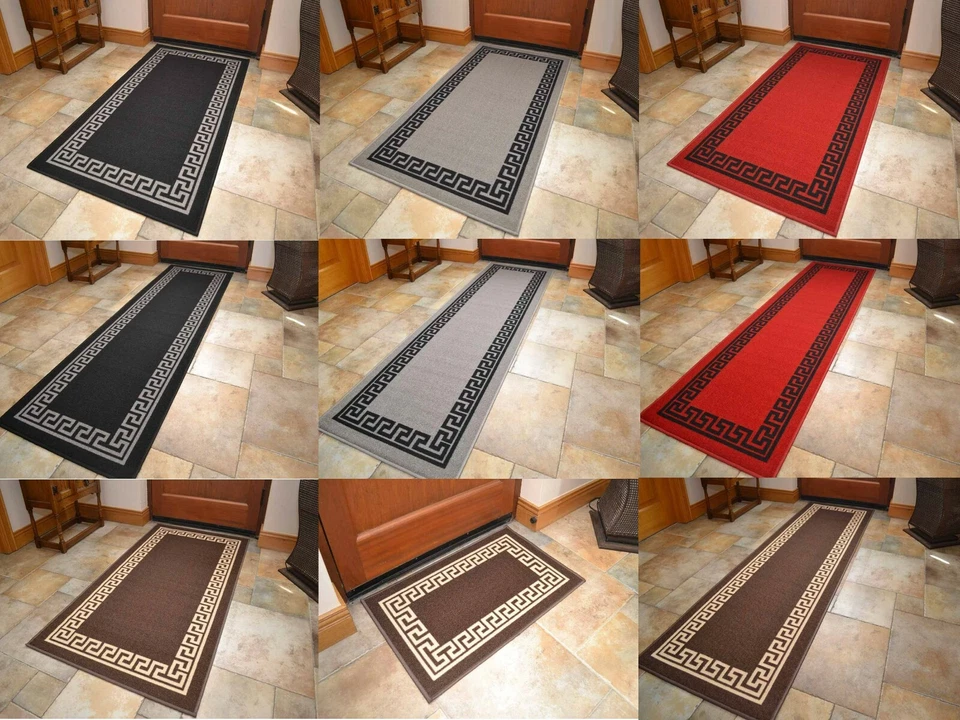 Kitchen Mat Runner Mat Bordered Greek Key Anti Slip Rubber Back Low Pile  - Image 1 of 1