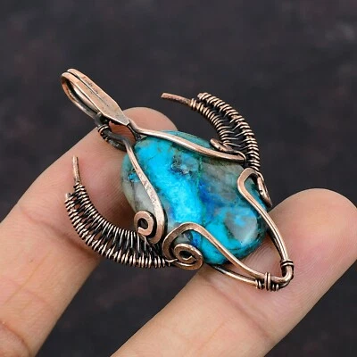 Медный кулон Chrysocolla подарок другу проволока в форме бычьего лица 2,28 дюйма - Изображение 1 из 4