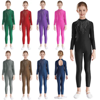Kids Girls Gymnastics Keyhole Back Leotard Dress Up Jumpsuit Training Dancewear - Image 1 of 3