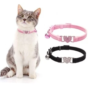 Cat Collar Breakaway with Bell, Pack of 2 Heart Bling Collar Safety with Soft - Picture 1 of 8