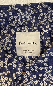 PAUL SMITH Shirt Men's MEDIUM Blue Button Front FLORAL Cotton MADE IN ITALY - Picture 1 of 8
