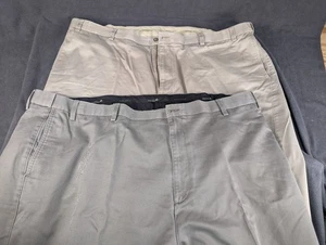 Savane Dress Pants Mens 50x32 Tan and Gray Comfort Waistband Flat Front - Picture 1 of 7