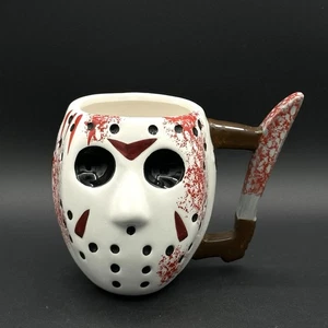 Friday the 13th Jason Vorhees Hockey Mask Shaped Ceramic Coffee Mug Knife Handle - Picture 1 of 11