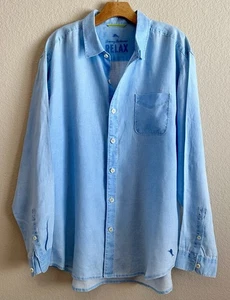 Tommy Bahama Relax Shirt 100% Linen Men’s XL Aqua Blue Pigment Dyed Button Up - Picture 1 of 11
