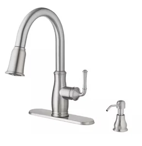 Glacier Bay Kagan 15" Pull Down Kitchen Faucet Stainless Steel 360 Swivel Spout - Picture 1 of 6