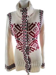BONDELID  Size M Ivory Long Buttoned Cardigan Cotton Long Sleeve Chunky Knit Log - Picture 1 of 5