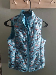 Ariat Girls' Reversible Puffer Horse Equestrian Vest Size Large 12 Turquoise - Picture 1 of 16