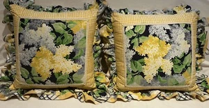 2 Floral & Plaid Print 18” Square Throw Pillows With 3.5” Ruffled Edge - Picture 1 of 7