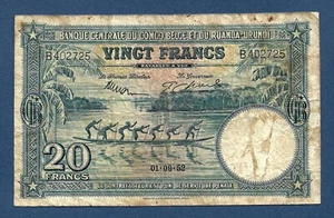 (DN) Belgisch Kongo 20 Francs 1952 P-23 Fine+ - Bild 1 von 2
