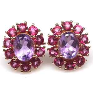 Gema 6x 8Mm. Amatista Violeta & Topacio Rosa Pendientes 925 Plata Oro Rosado - Imagen 1 de 4