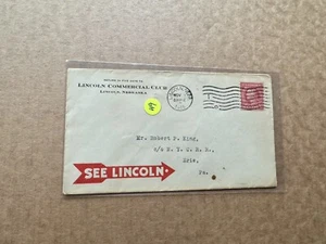 US 1915 Lincoln Cover (119) +Lincoln Commercial Club +See-Lincoln Arrow Cachet - Picture 1 of 1