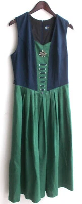 Damen Trachten Kleid ärmellos Leinen blau, Rock grün Gr. 40 v. Your Sixth Sense - Bild 1 von 2