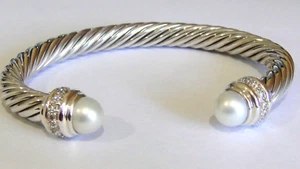 $1950 DAVID YURMAN SS PEARL DIAMOND BRACELET 7mm - Picture 1 of 5