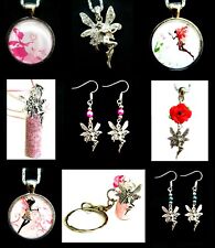 FAIRY CHARM KEYRING NECKLACE ROSE GLASS CHARM EARRINGS FANTASY