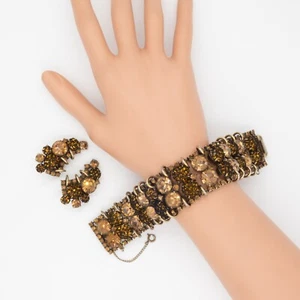 1950s Kramer New York Mesh-wrapped Rhinestone Bracelet Earrings Set (P2076B) - Picture 1 of 11