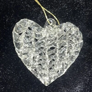 Vintage Spun Glass Heart Ornament Handmade Mid Century Christmas Clear - Picture 1 of 8
