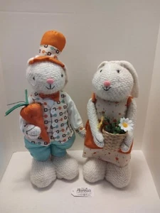 Bohemian Bunny Stander Pair Stretching Legs Spring Decor Hannas Handiworks - Picture 1 of 4