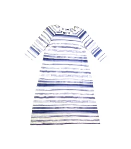 SCHELLA KANN 2 Dress Blue White Striped 3/4 Sleeves Sz 42 Large A-Line Midi - Picture 1 of 6