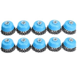 Cepillo de taza de rueda de alambre de nudo giratorio de 3" para amoladora angular de 4-1/2" paquete de 10 TE243 - Imagen 1 de 5
