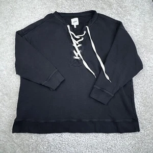 AERIE Black Lace Up Oversized Distress Hem Sweatshirt Womens XL - Picture 1 of 7