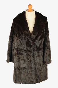 Fur Coat Jacket Lined Womens Vintage Winter Reto 90's Dark Brown Size XL -C2298 - Picture 1 of 5