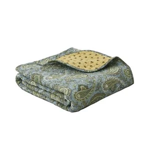 60x50" Country Stream Blues Paisley Scalloped Quilted Cotton Reversible Throw - Picture 1 of 4