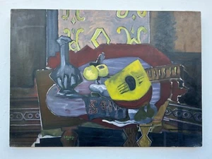 GEORGES BRAQUE FRENCH ANTIQUE MODERN CUBIST Oil Painting on Canvas, 20 x 28 in. - Picture 1 of 9