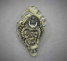 Antique Tibetan Yamantaka (God of Death) Carved Left conch Shell Trumpet 