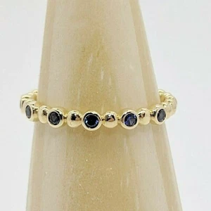 14K Yellow Gold Plated Lab-Created Sapphire Stacking Wedding Promise Band - Picture 1 of 3